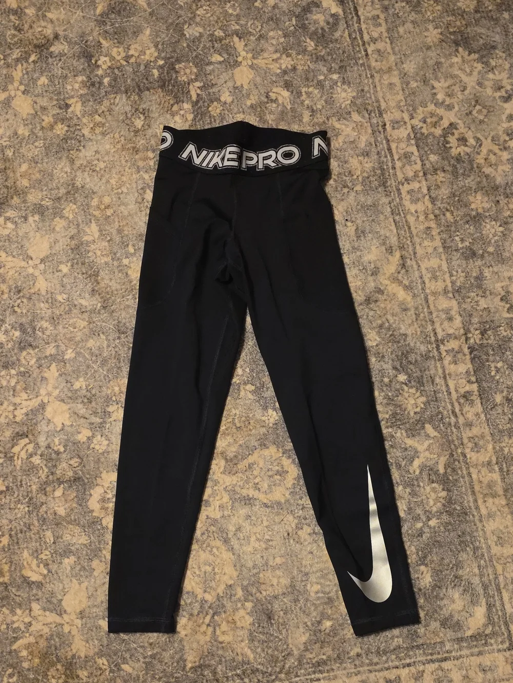 Nike Black Kids Performance Leggings with Silver Swoosh